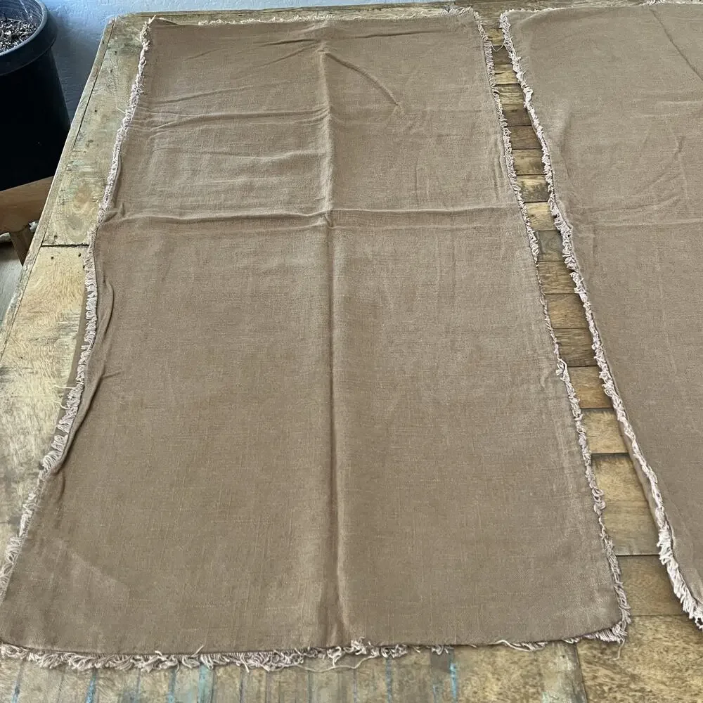 Casaluna King Pillow Shams (2) Linen Blend Brown w/ Frayed Edges Zipper Closure